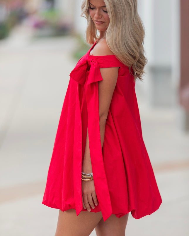 Game Day Glam One Shoulder Dress - Red