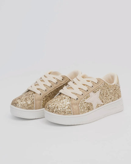 Girls Sparkle Star Sneaker - Gold Glitter