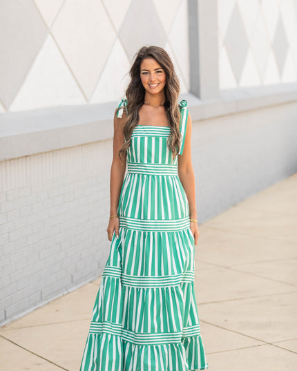 Clover Charm Striped Dress - Green