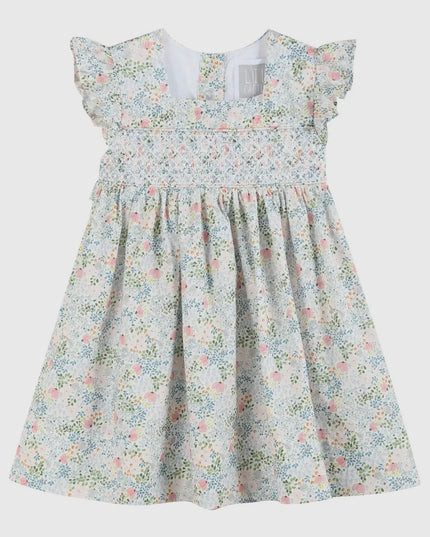 Floral Print Smocked Flutter Dress