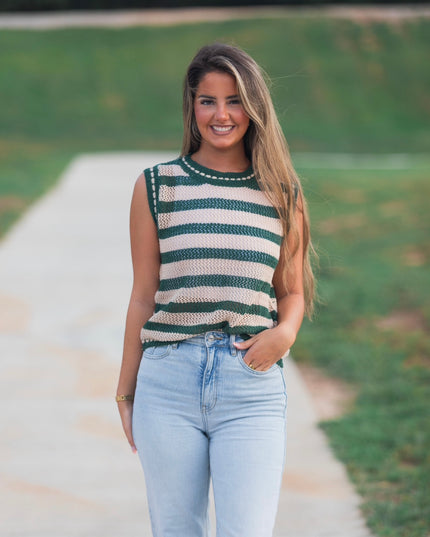 Striped Knit Vest - Olive