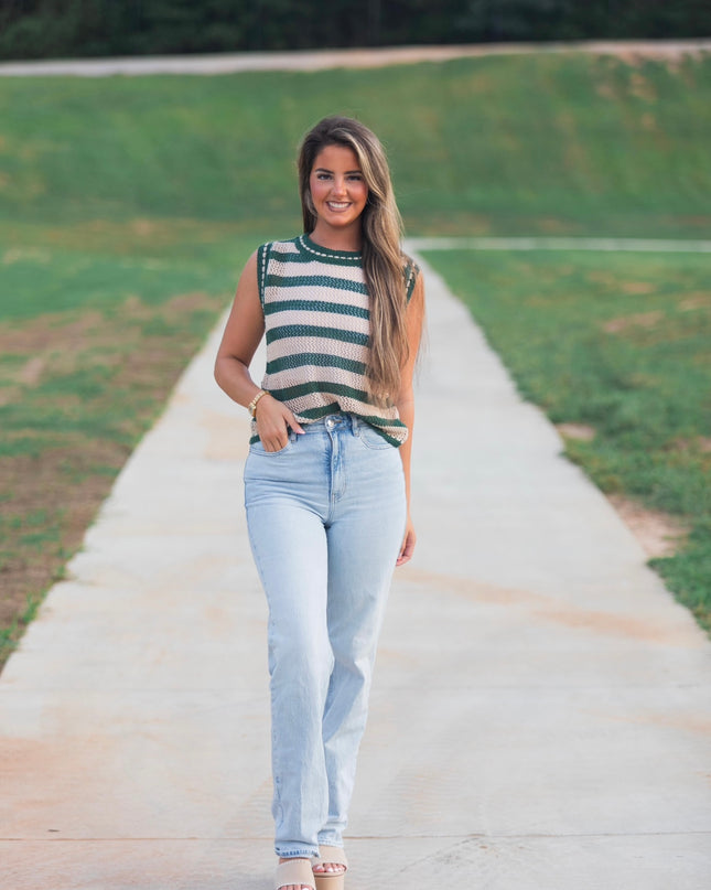 Striped Knit Vest - Olive
