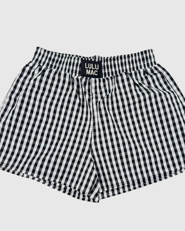 Lulu Mac Boxer Shorts - Black Gingham