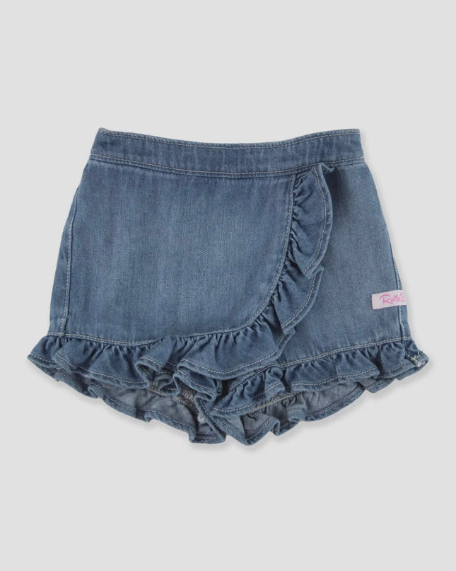 Girls light Wash Ruffle Jean Skort