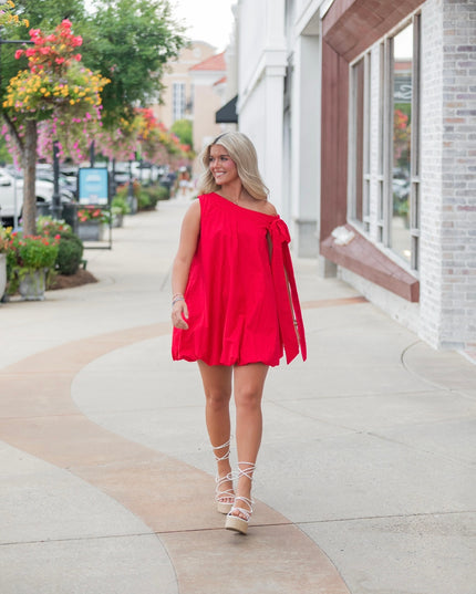 Game Day Glam One Shoulder Dress - Red