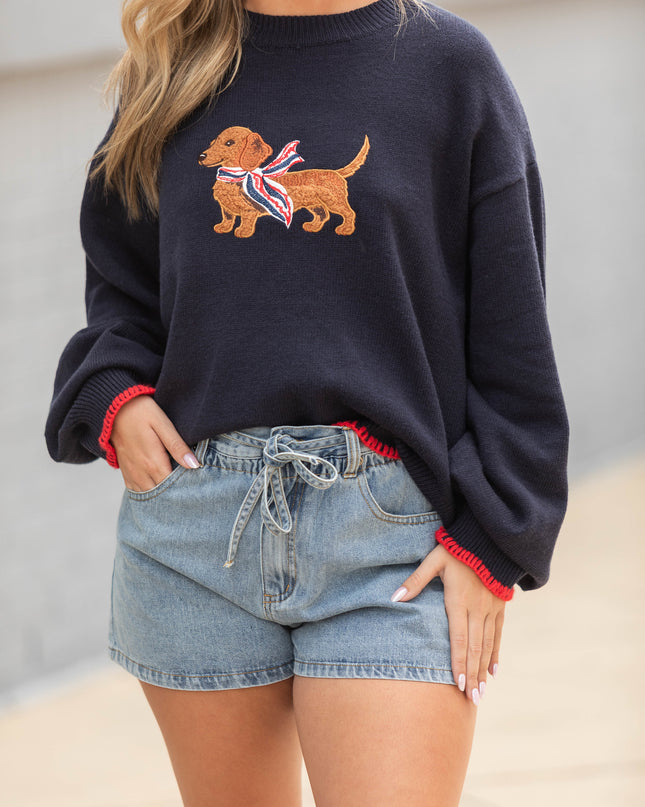 Embroidered Sweater - Navy