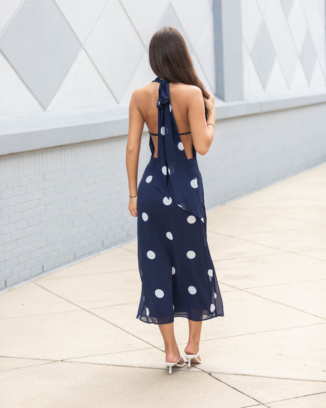 Vineyard Brunch Dress - Navy/White Dot