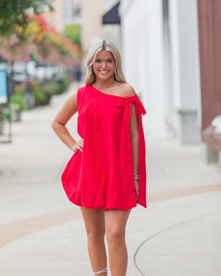 Game Day Glam One Shoulder Dress - Red