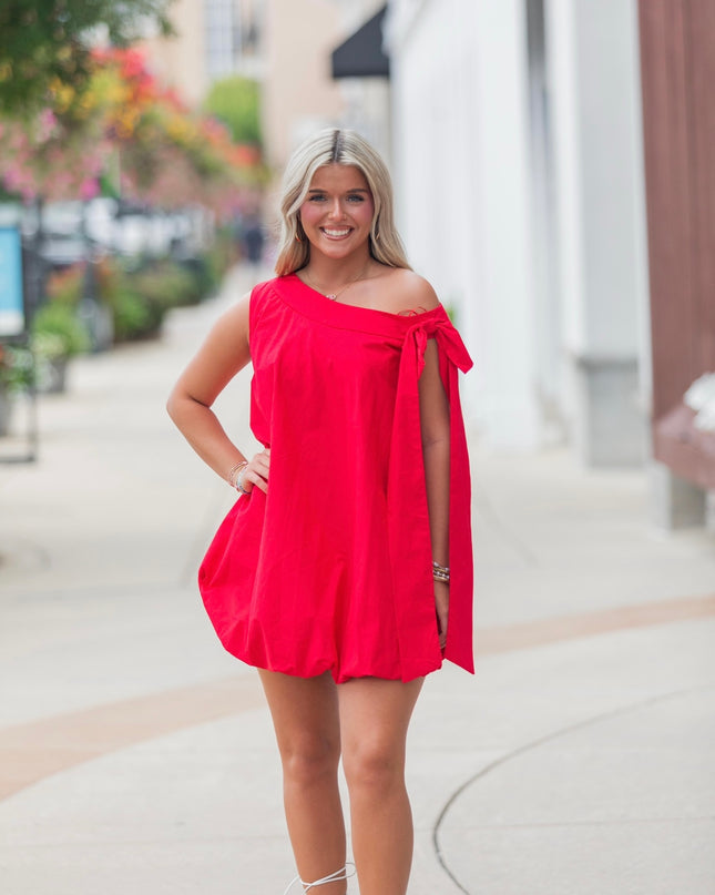 Game Day Glam One Shoulder Dress - Red