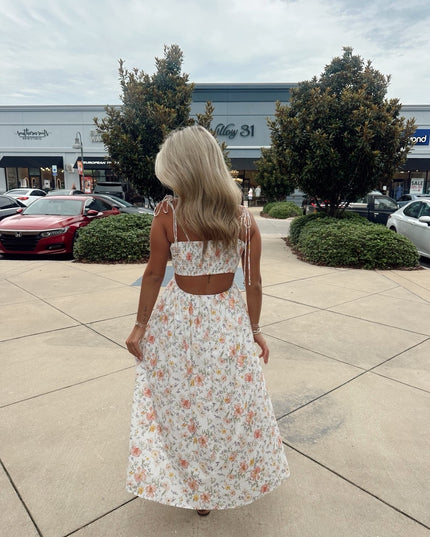 Scalloped Midi Floral Dress - White