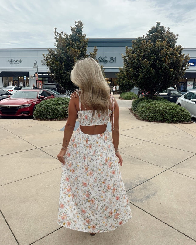 Scalloped Midi Floral Dress - White