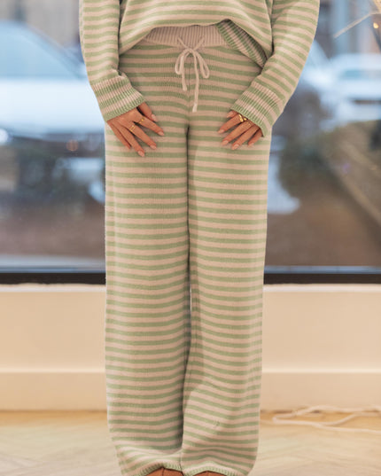 Crew Neck Stripe Sweater Set - Aqua