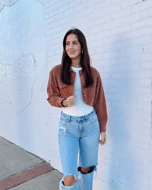 Fall Vibes Cropped Jacket - Sienna