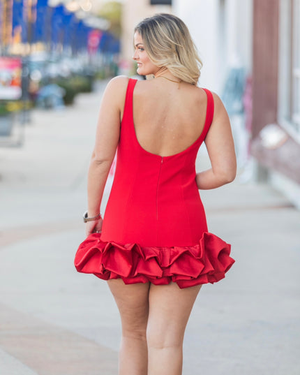 Cherry Charm Dress w/ Ruffles - Red