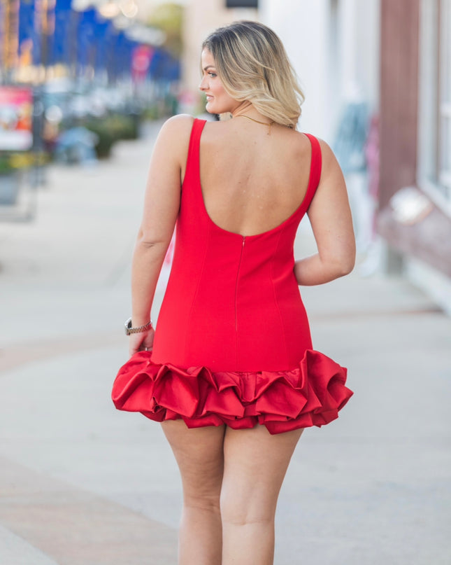 Cherry Charm Dress w/ Ruffles - Red