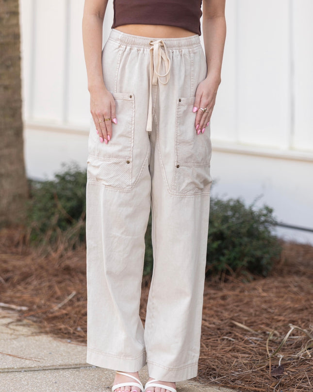 Side Pocket Wide Pants - Natural