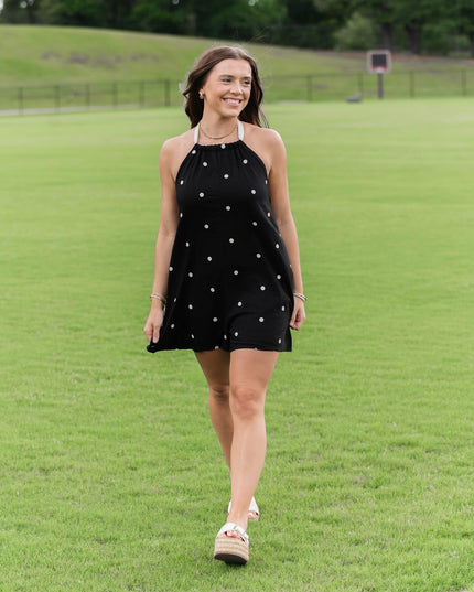 Polkadot Halter Romper - Black/Natural