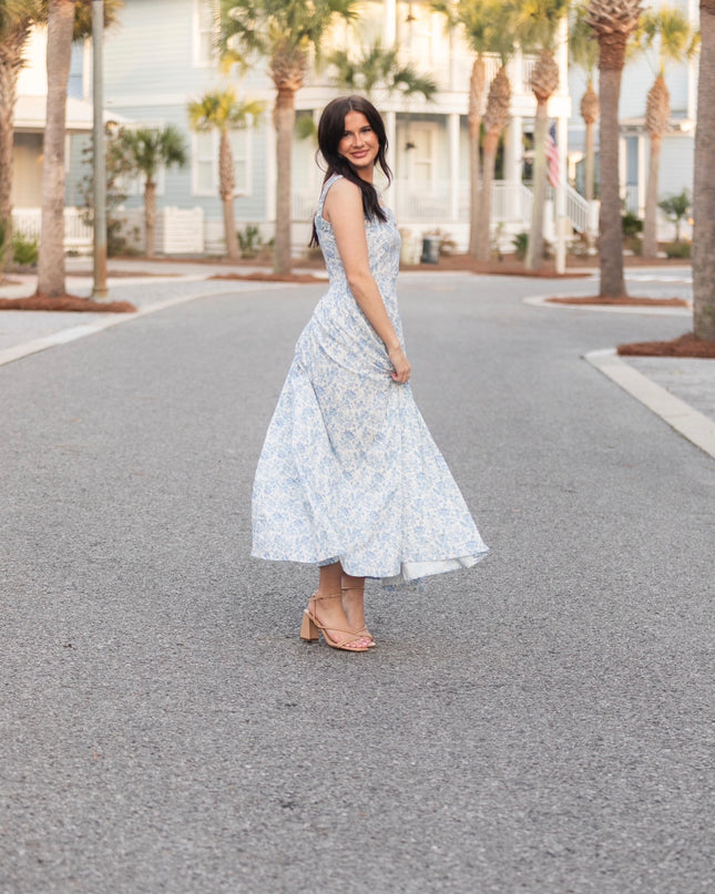 Garden Glow Dress - Blue/White/Floral