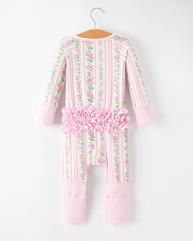 Floral Sleepwear Ruffle Jumpsuit - Pink