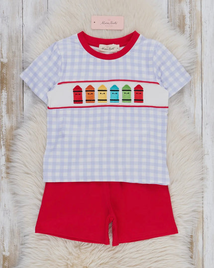 Bright Crayon Smocked Gingham Outfit