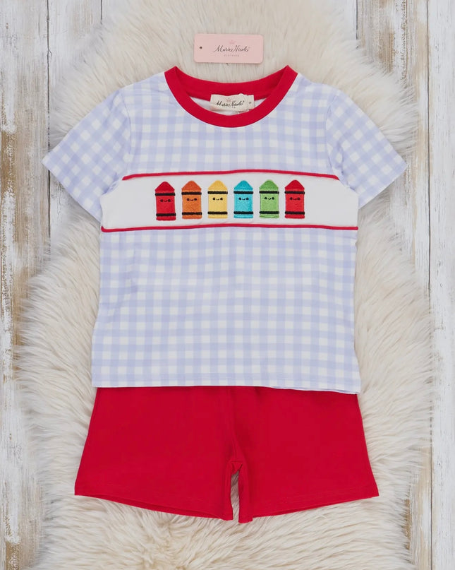 Bright Crayon Smocked Gingham Outfit