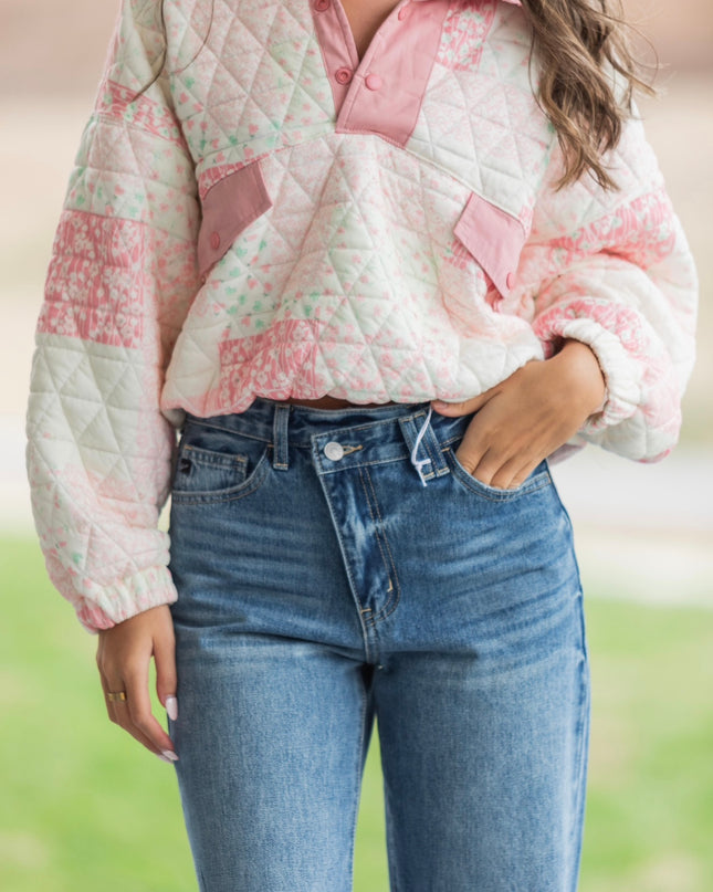 Pink Patchwork Sweater - Pink/White