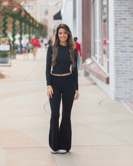 Foldover Flare Knit Sweater Pants - Black