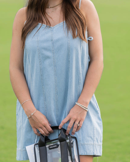 Pin Stripped Denim Romper