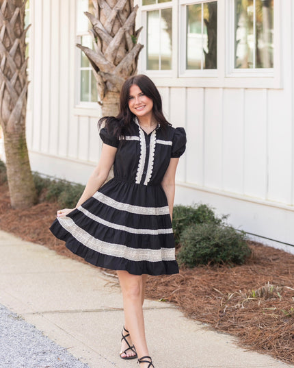 Simple Grace Button Down Dress - Black/Cream