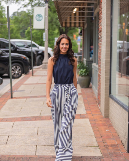Striped Jumpsuit - Navy