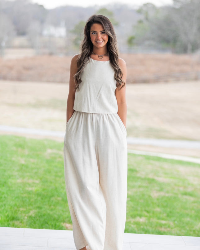 Sleeveless Linen Jumpsuit - Natural