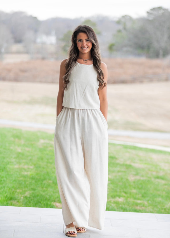 Sleeveless Linen Jumpsuit - Natural