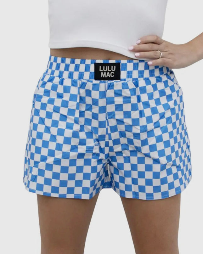 Lulu Mac Checkered Boxer Shorts - Blue/White