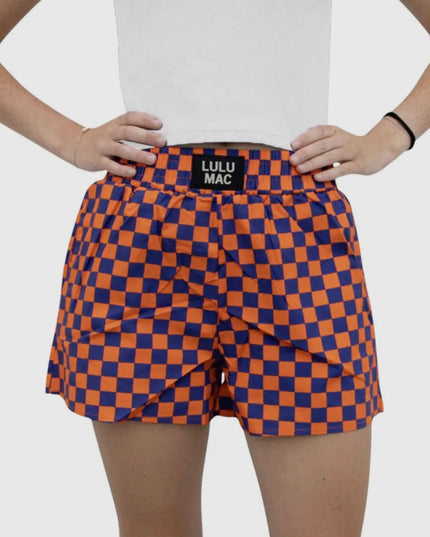 Lulu Mac Orange Blue Checkered Shorts