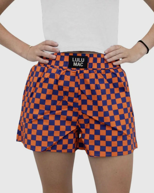 Lulu Mac Orange Blue Checkered Shorts
