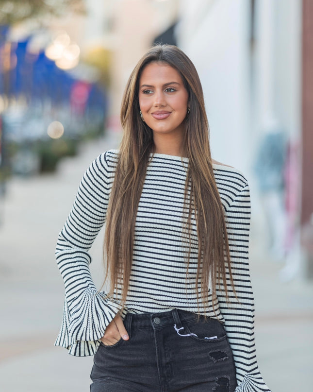 Stripe and Statement Sweater - Black/White