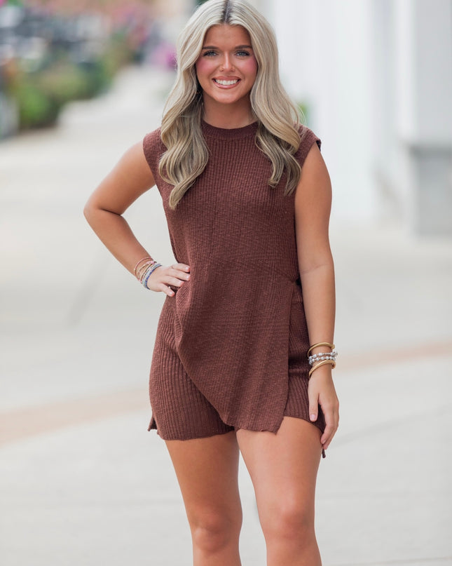 Sleeveless Sweater Set - Chocolate