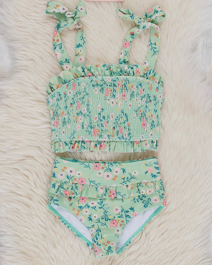 Smocked Poppy Tie Swimsuit - Sage