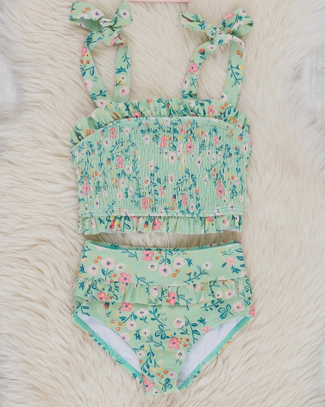 Smocked Poppy Tie Swimsuit - Sage