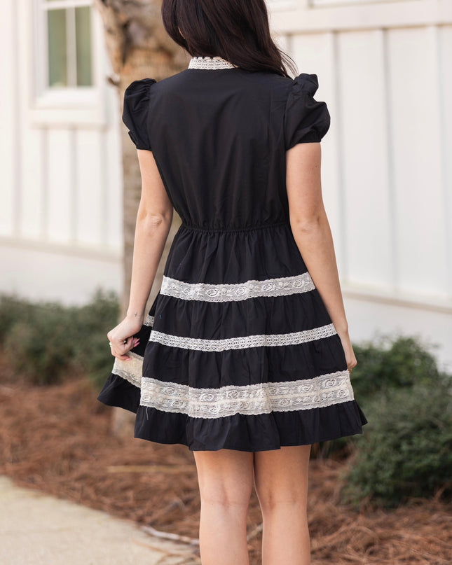 Simple Grace Button Down Dress - Black/Cream