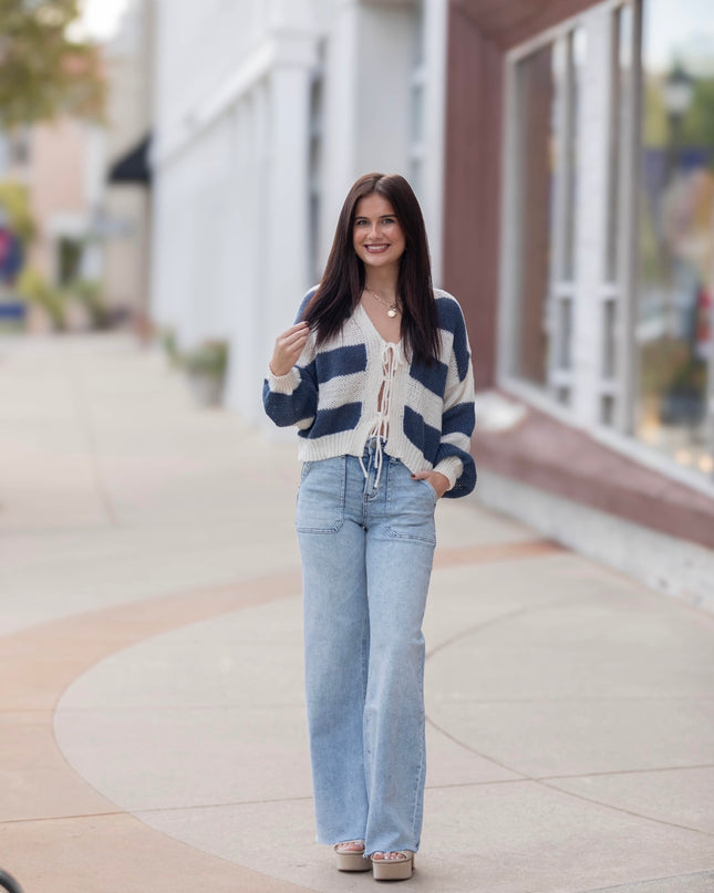 Salt & Sky Cardigan - Navy/Cream