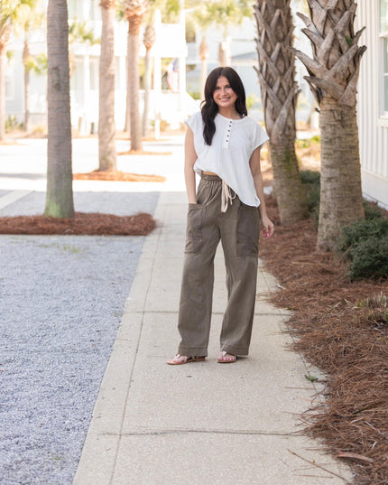 Side Pocket Wide Pants - Burnt Moss