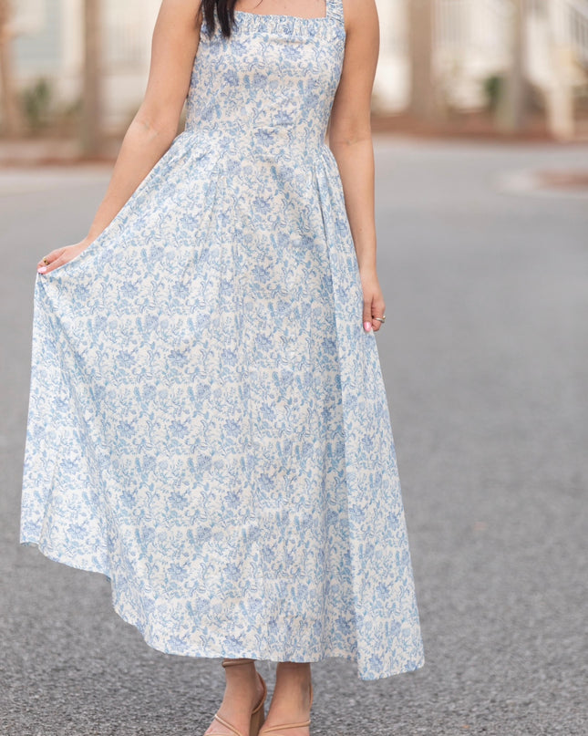 Garden Glow Dress - Blue/White/Floral