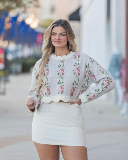 Scallop Hemline Sweater Top - pink