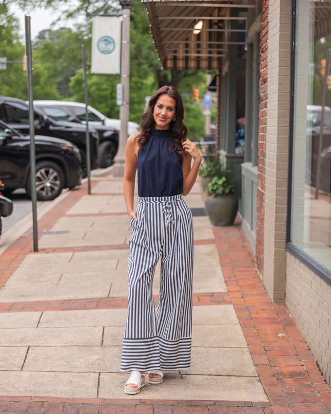 Striped Jumpsuit - Navy