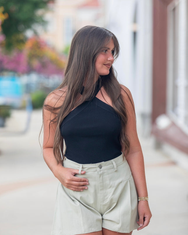 Pleated Flare Shorts- Olive