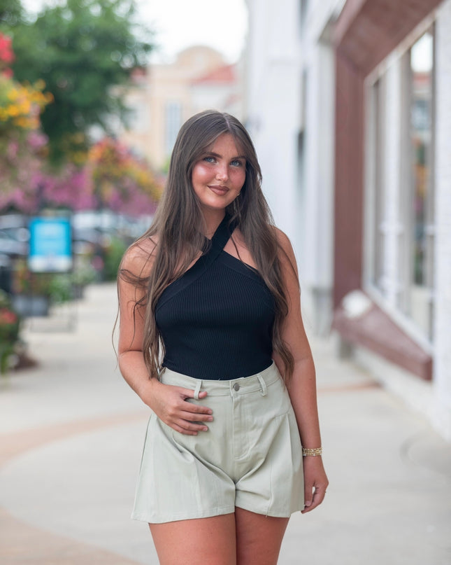 Pleated Flare Shorts- Olive