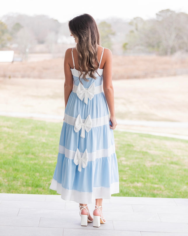 Blues & Bows Dress - Light Blue/White