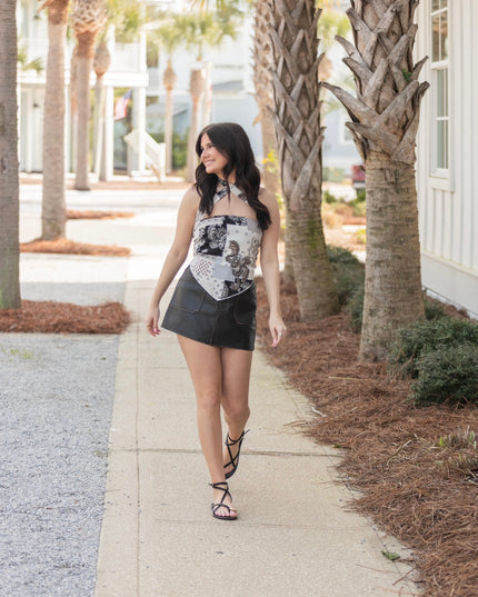 Paisley Crossover Halter Neck - Black