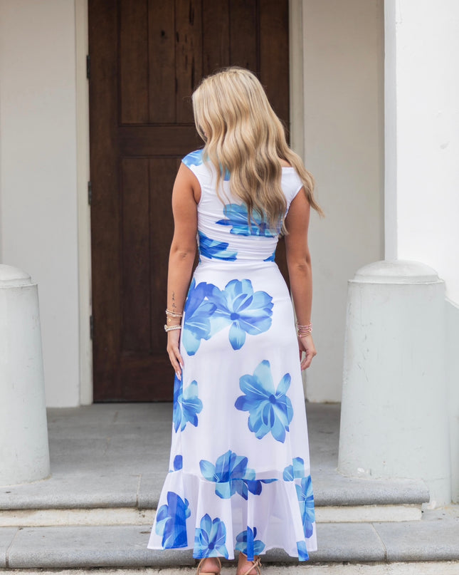 On Vacation Dress - White/Blue